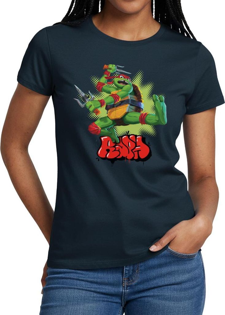 Spreadshirt TMNT Mutant Mayhem Mit Turtle Raph Frauen T-Shirt, L, Navy
