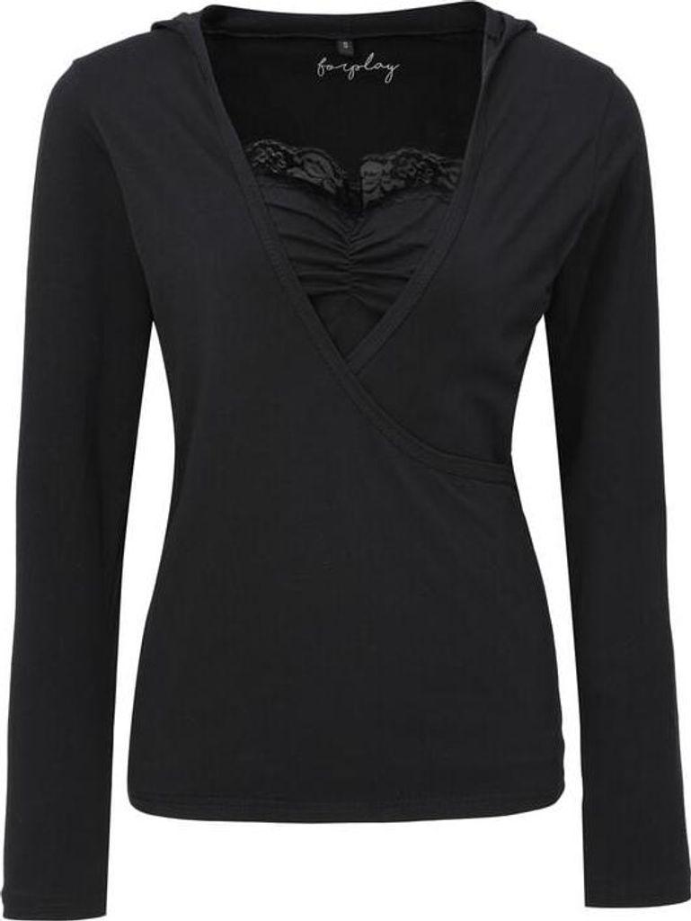 Forplay Langarmshirt Damen Lace Wickel Hoodie schwarz L