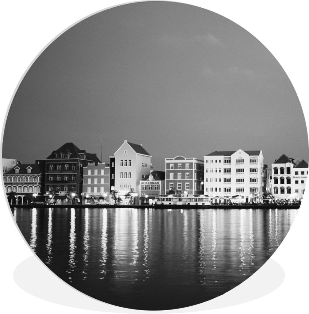 MuchoWow Rundes Wandbild - Runde Bilder Curaçao - Willemstad - Schwarz - Weiß Ø 60 cm Kreis Wanddekoration Kunststoff - Wandkreis - Wandschmuc...