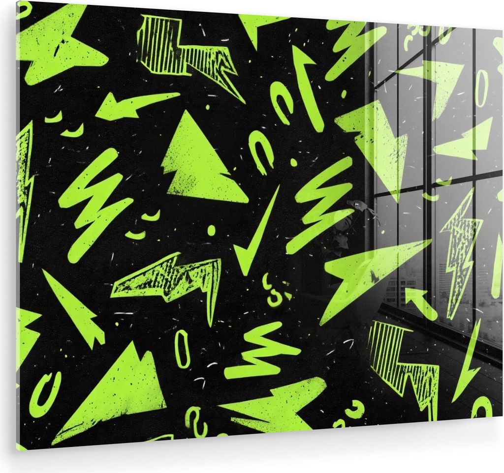 MuchoWow Glasbilder - Bilder auf Wandbild - Foto auf Glas Spiele - Formen - Pfeile - Abstrakt - Schwarz 40x30 cm Wanddekoration aus Glas - Acrylgla...