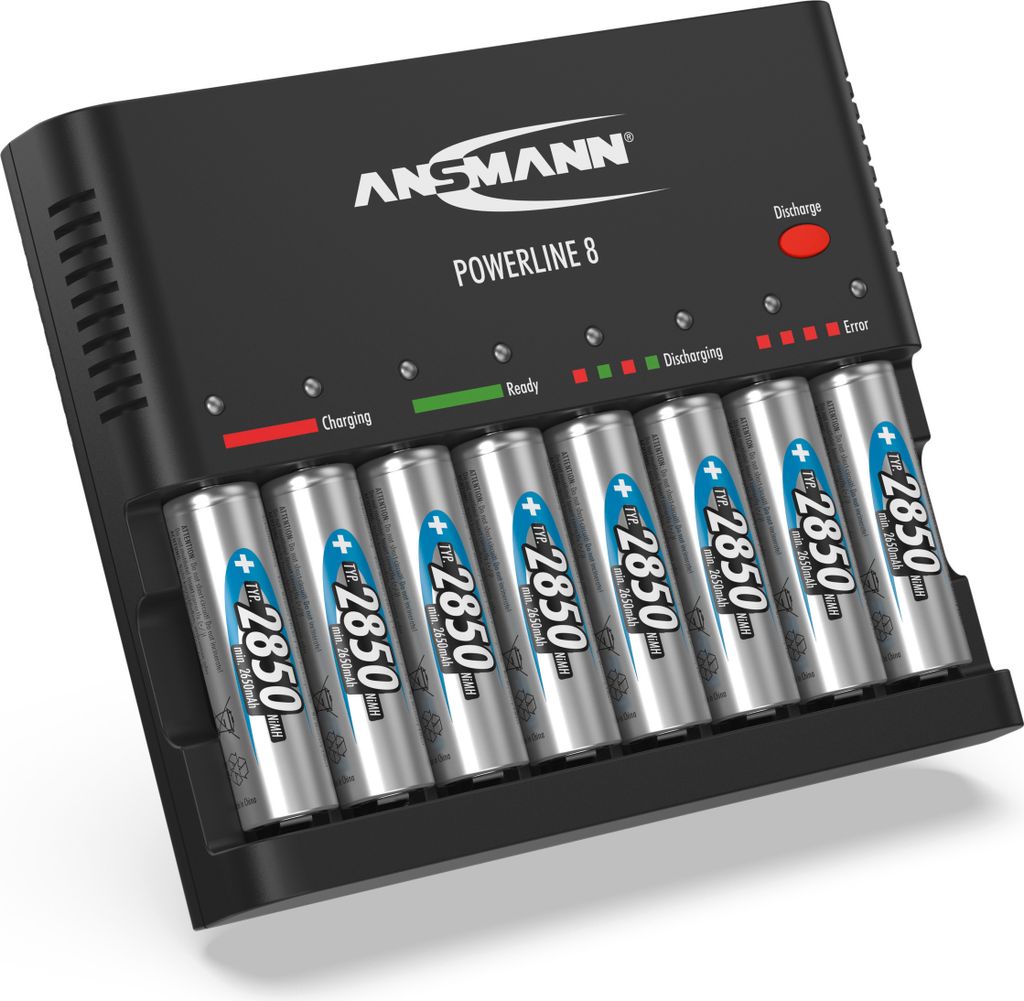 ANSMANN Akku Ladegerät für 1-4 AAA,AA NiMH Akkus inkl. 8x AA 2850er AA