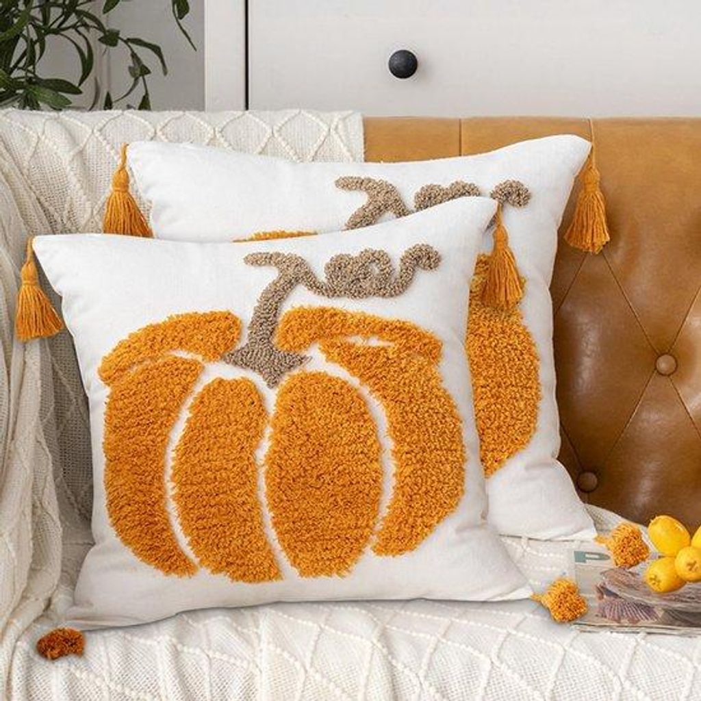 Unyqoos 2er Set dekorative Kissenbezüge mit Kürbismotiv für Herbst und Halloween, pflegeleicht und vielseitig einsetzbar