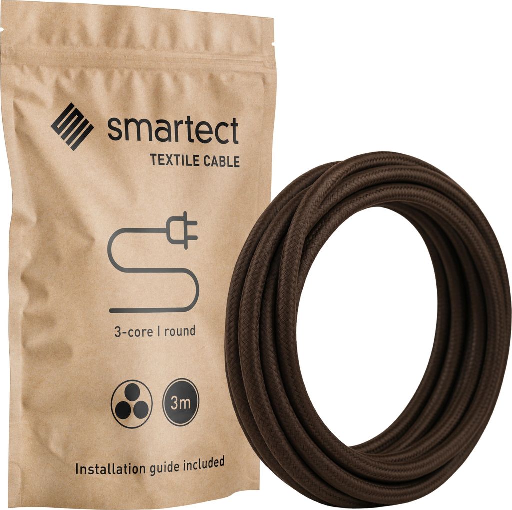 Textilkabel 3 m Braun 3 adrig rund Lampenkabel Stoffkabel Produktbild 