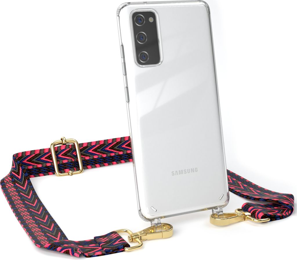 EAZY CASE Handykette - Verstellbarer Trageriemen kompatibel mit Samsung Galaxy S20, Handykordel mit transparenter Silikon-Hülle, Band in Rosa