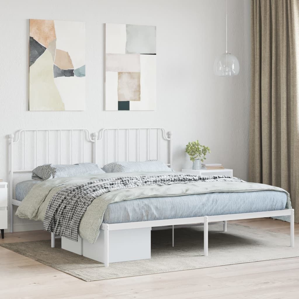 Maison Exclusive - Bettgestell mit Kopfteil Metall Weiß 160x200 cm