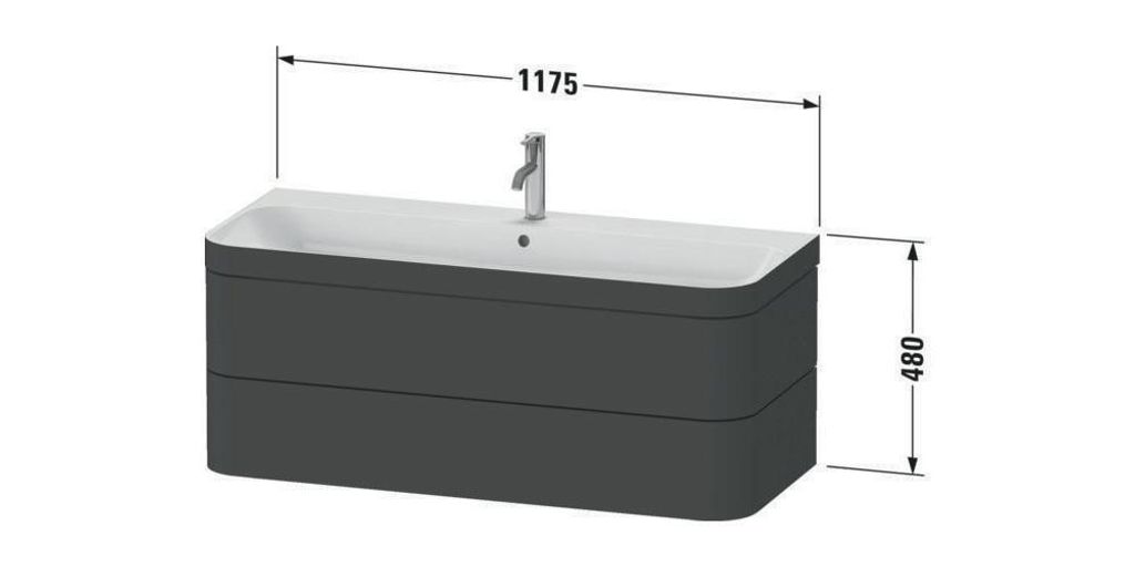 Waschtischset HAPPY D.2 PLUS 2 Schubk 1175x490mm e HL weiß supermatt ein Hahnloch weiß supermatt