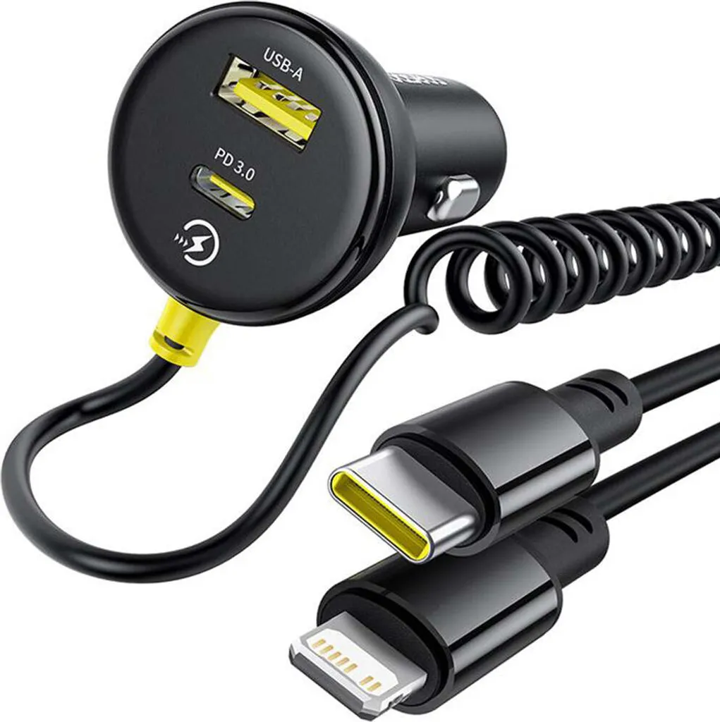Baseus Caricatore Auto 60W con Cavo Retrattile Lightning e USB-C Nero - 14
