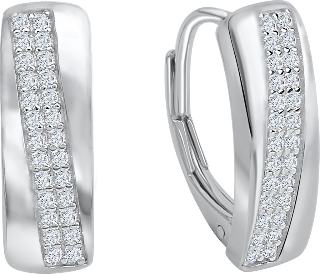 V Creolen 925/- Sterling Silber 1,6cm Silbergrau Zirkonia weiß 025230114