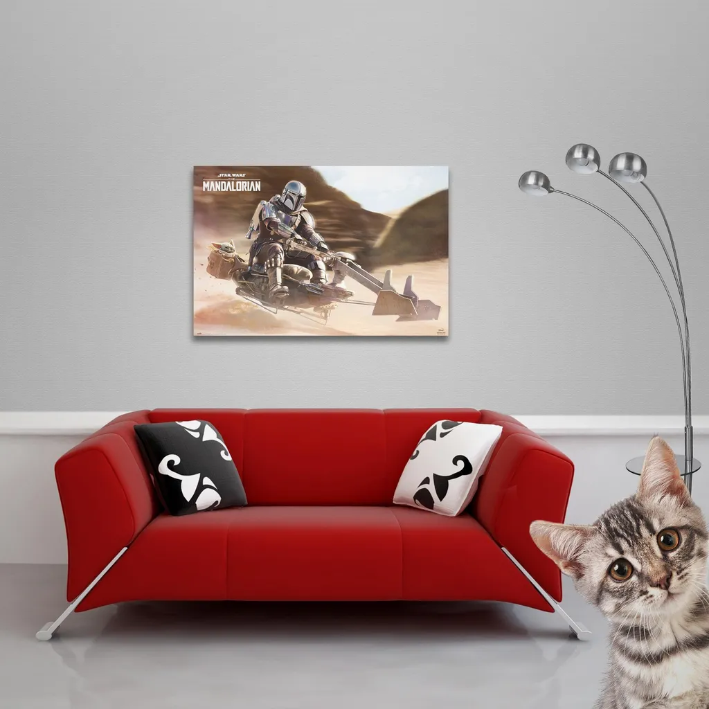 Poster Star Wars Le Mandalorien Speeder Bike avec baguettes en bois 92cm
