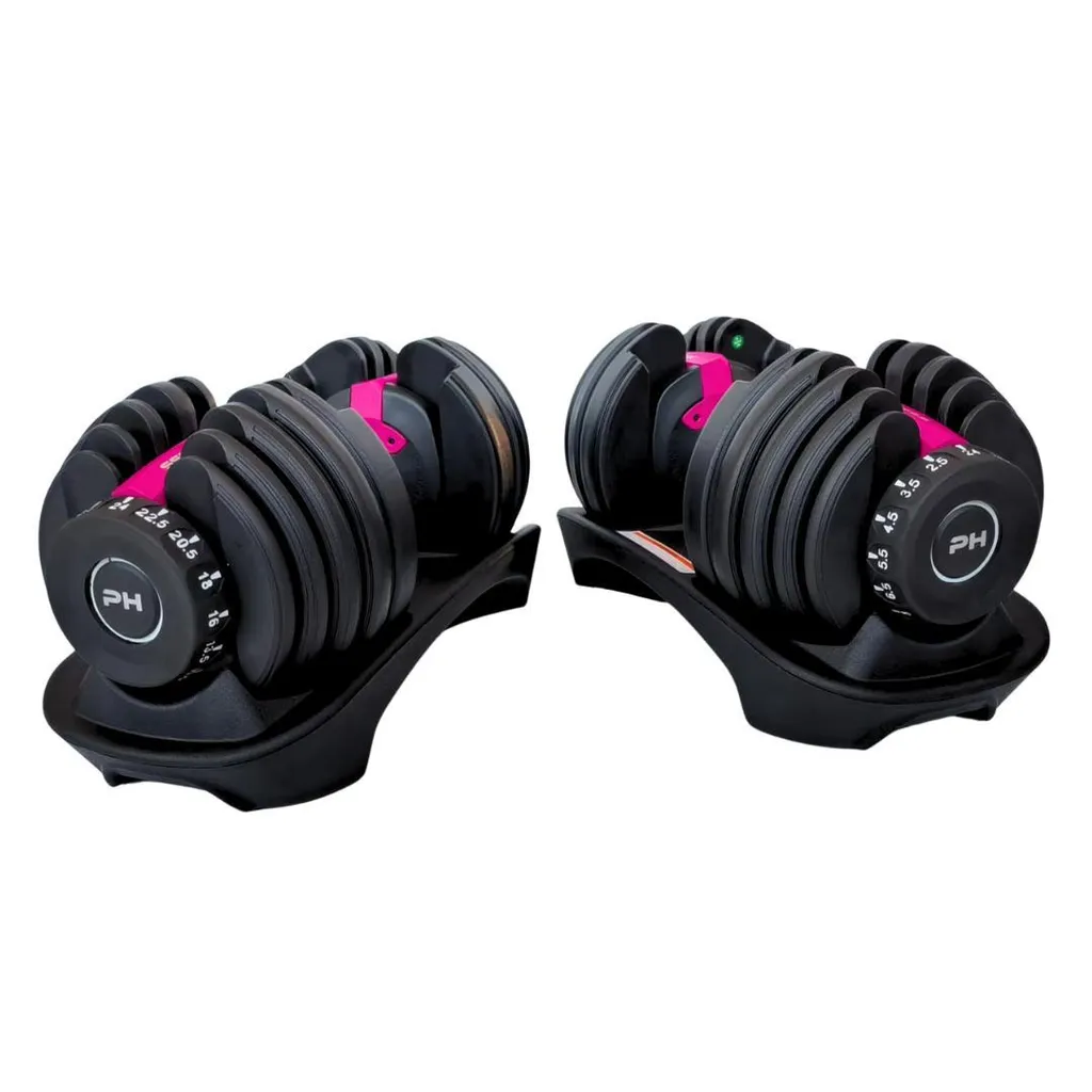 Haltères Intelligents 24 kg Rose Foncé - Système de Réglage Rapide 15-en-1