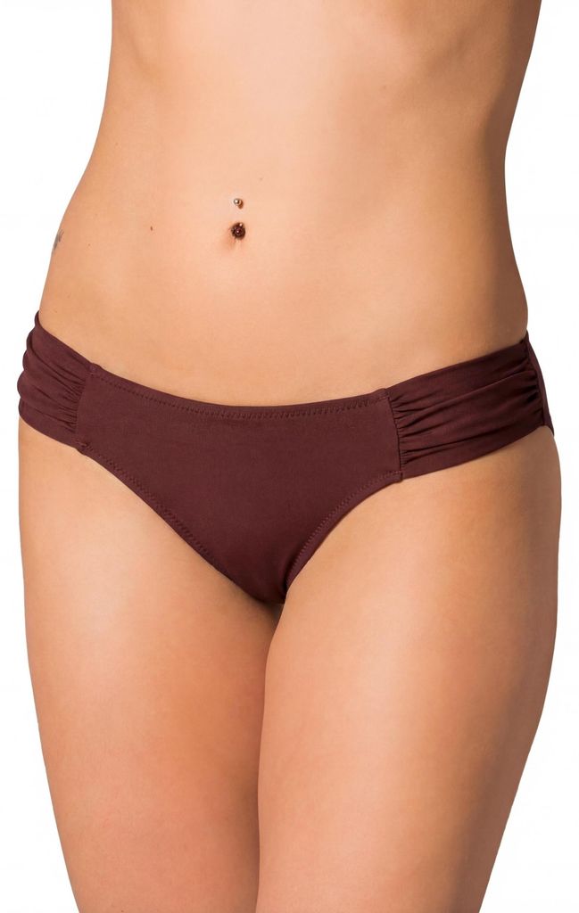 Aquarti Bikini Hose Damen mit seitlicher Raffung – Klassische Bikinihose Damen Slip – Bikinihosen für Damen, Farbe: Schokoladenbraun, Größe: 40