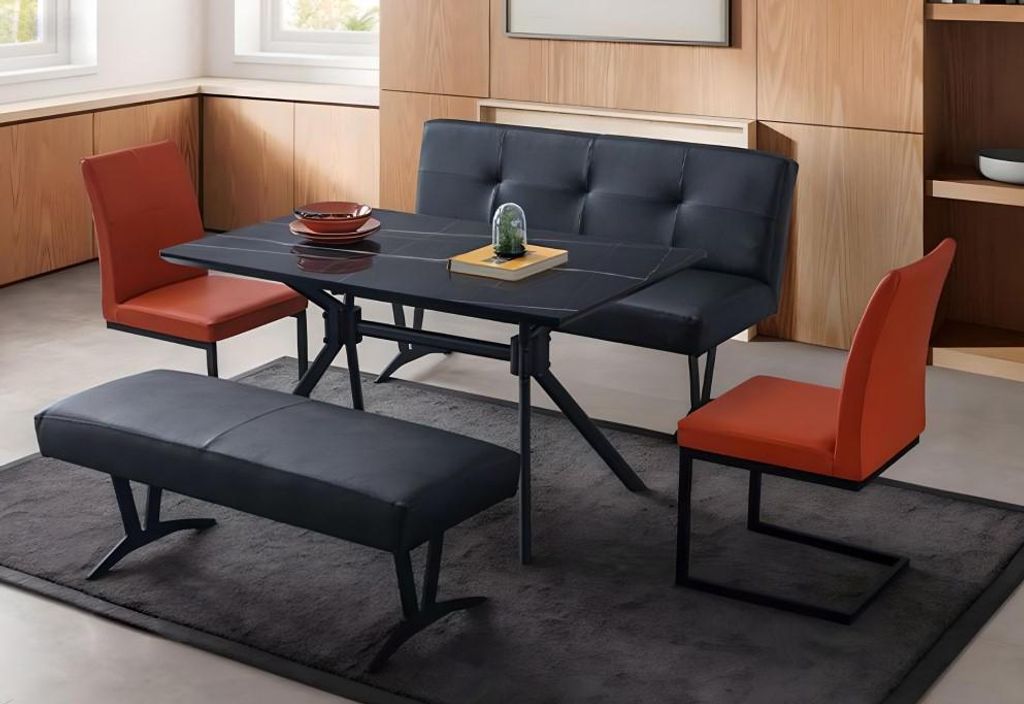 Exklusive Esszimmer Möbel Designer Leder Bank 2x Polster Stühle 5tlg JVmoebel