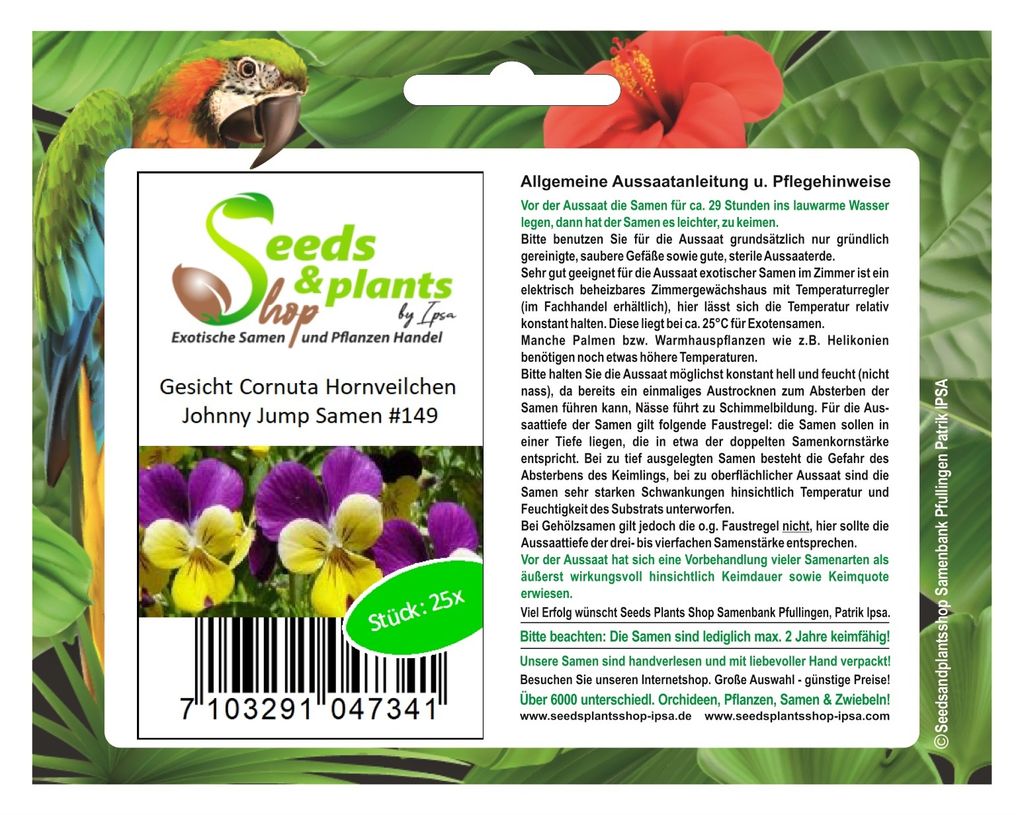 25x Gesicht Cornuta Hornveilchen Johnny Jump Pflanzen - Samen #149