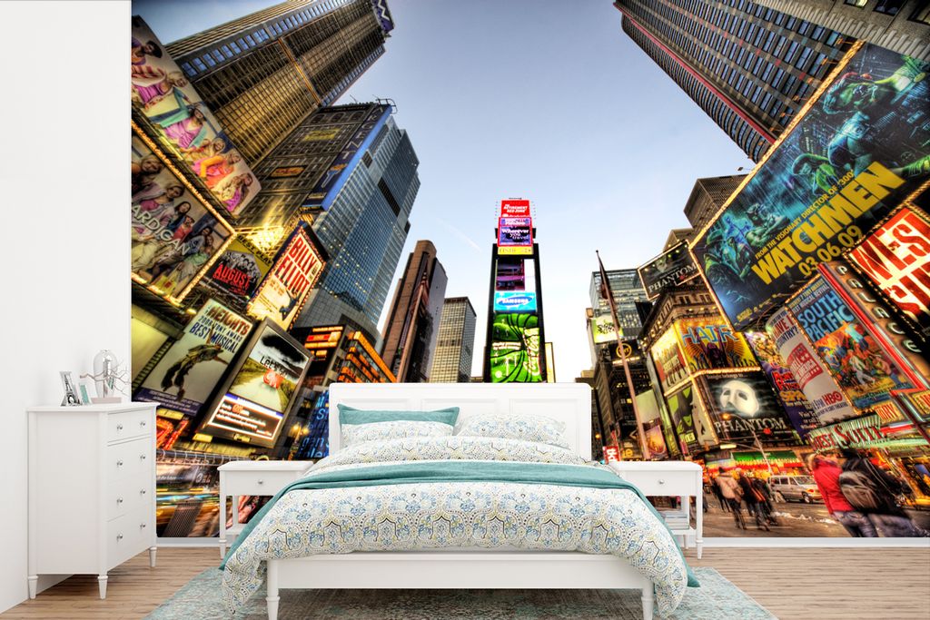 MuchoWow Fototapete für Wohnzimmer oder Schlafzimmer Wandtapete Vinyl Motivtapete New York - Nacht - Platz - 525x350 cm - Das Hintergrundbild