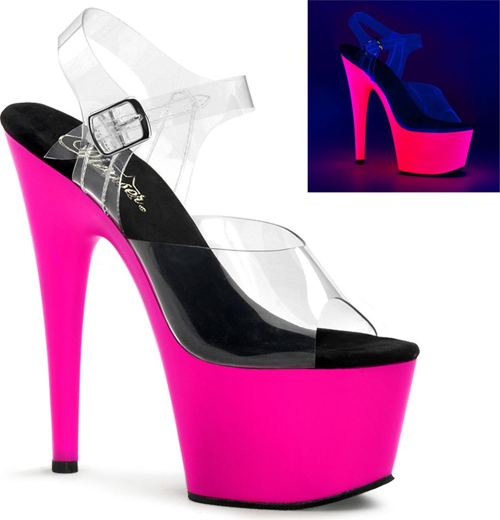 ADORE-708UV Damen Sandale von Pleaser, Transparent Neon Pink, EU 41, US 11