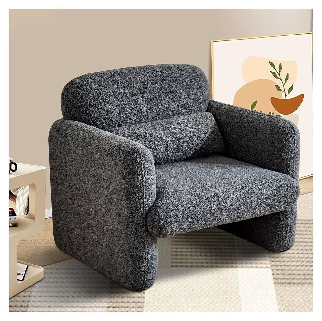 Sessel für Wohnzimmer, Loungesessel, Einzelsofa, Armlehnstuhl, Polsterstuhl, Teddystoff Sofa bis 130 kg, eleganter Armsessel für Wohnzimmer, Schl...