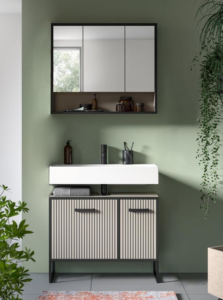 Bagno Badmöbelset 2 Teile hellgrau, cremefarben. Produktbild 