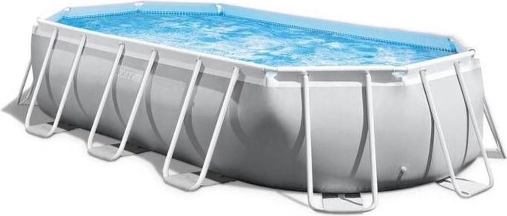 INTEX Prism Frame Oval Pool Set, 503 x 274 x 122 cm, 13.4 m3, mit Pumpe, Abdeckung, Bodenschutzplane und Leiter, 26796NP