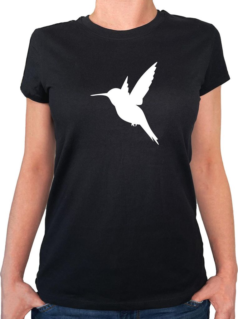 Huuraa Damen T-Shirt Kolibri Silhouette S Black Bio Baumwolle Fairtrade Damenshirt Geschenkidee