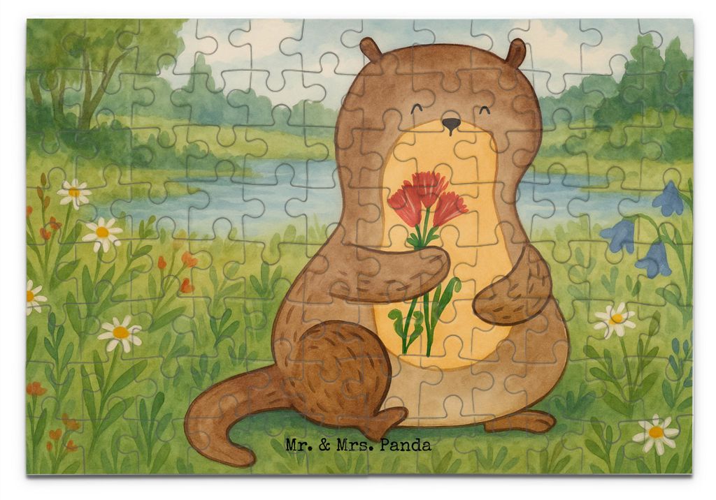 Mr. & Mrs. Panda Puzzle Otter Blumenstrauß Design 96 Teile - Weiß - Geschenk, 500, 1000, Seeotter See, Puzzlespiel, Süß, Niedlich, 2000, 1500