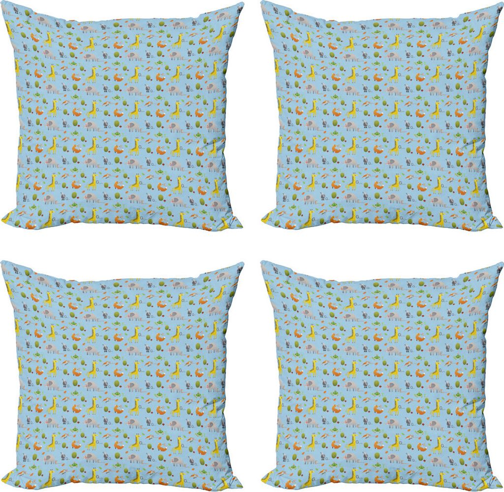 ABAKUHAUS Alphabet Kissenbezug Set (4 Stück), Tiere, die mit Buchstaben, Moderner Doppelseitiger Digitaldruck, 40 cm x 40 cm, Pale Sky Blue Multic...