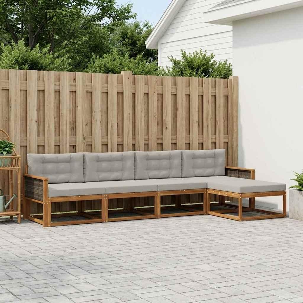 Möbel Outdoor-Sofagarnitur mit Kissen 5 pcs Natur und HellgrauGartensofas - Gartensofas c831