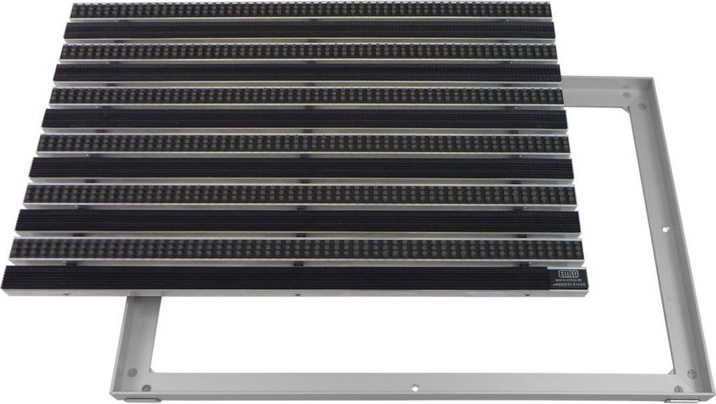 Emco Eingangsmatte DIPLOMAT + Rahmen 25mm Aluminium, Gummi Schwarz + Bürsten Grau,Größe:100x50cm