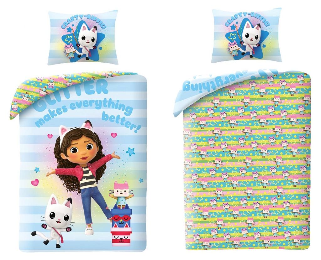 Gabby's Dollhouse Bettwäsche-Set – 140x200 cm Bettbezug und 60x70 cm Kissenbezug aus 100% Polyester