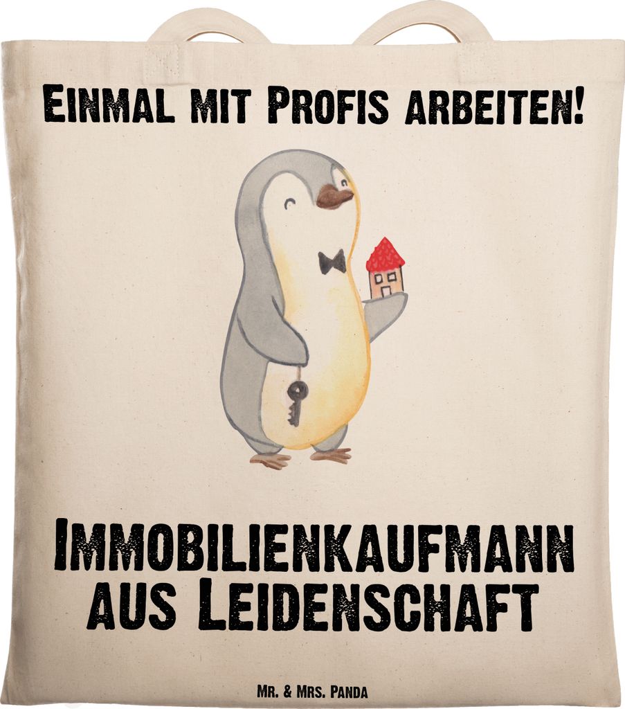 Mr. & Mrs. Panda Schultasche Immobilienkaufmann Leidenschaft - Transparent - Geschenk, Tote Bag, Laptoptasche, Ausbildung, Immobilienmakler, Shoppi...