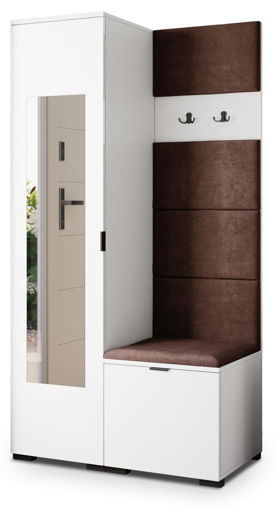 Masseno Garderobe-Set VIRA 95/181/51 cm Modern Garderobenschrank Weiß, Veloursstoff MONOLITH 29 (Braun)