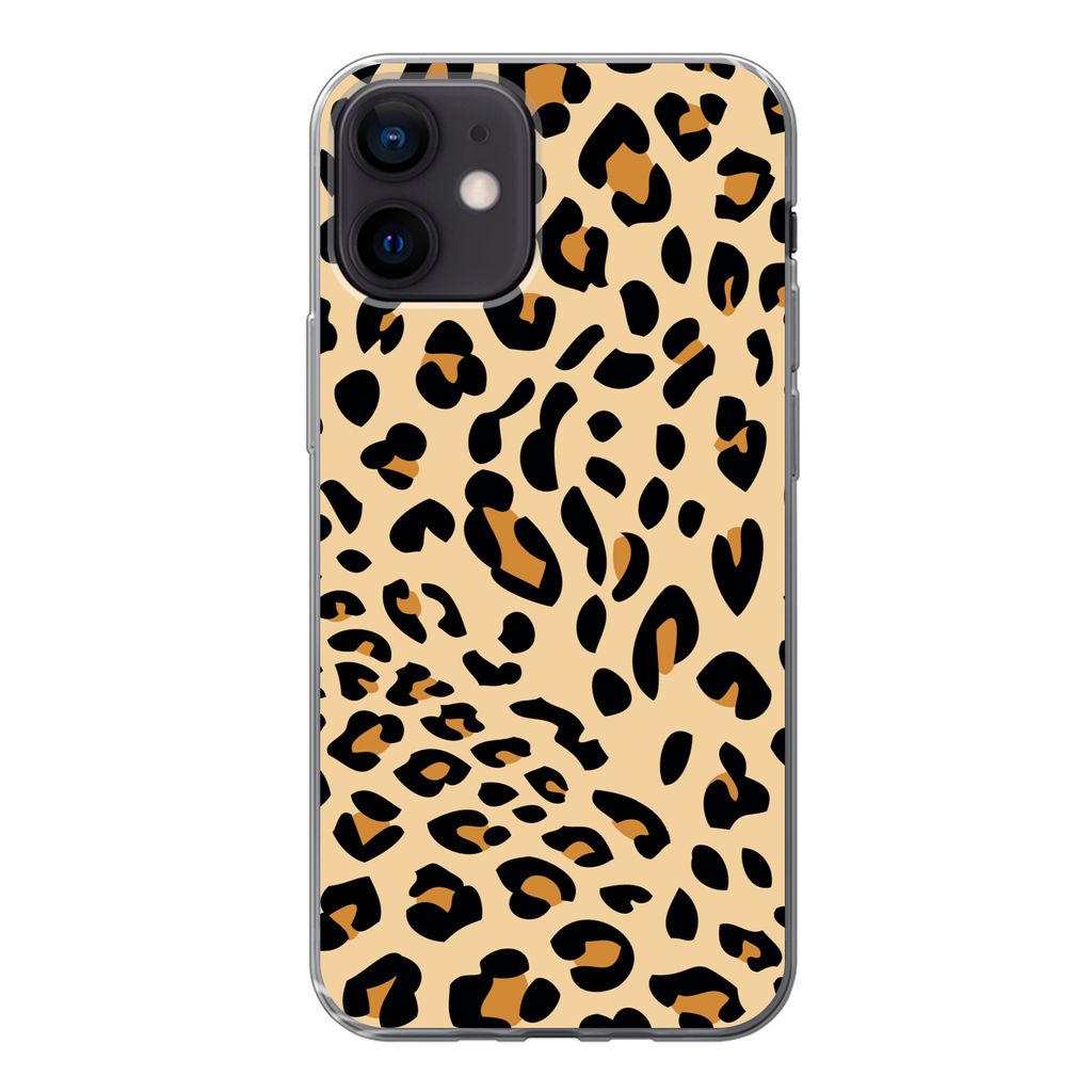 MuchoWow Handyhülle Schutzhülle Hülle für iPhone 12 Tiermuster - Panther - Leopard Silikon Softcase Handy Hülle - Schutzhülle