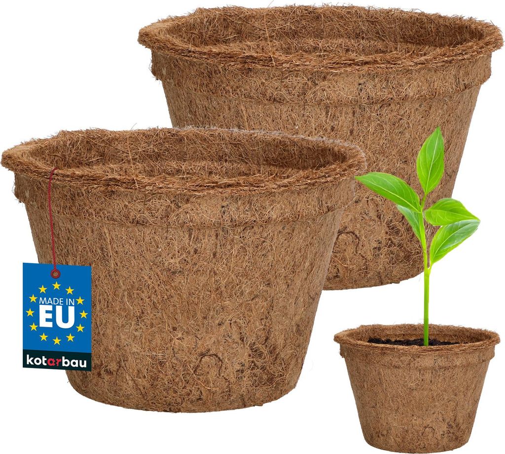 KOTARBAU 2er Set Blumentopf Pflanztopf aus Kokosfaser 19,5 x 12cm