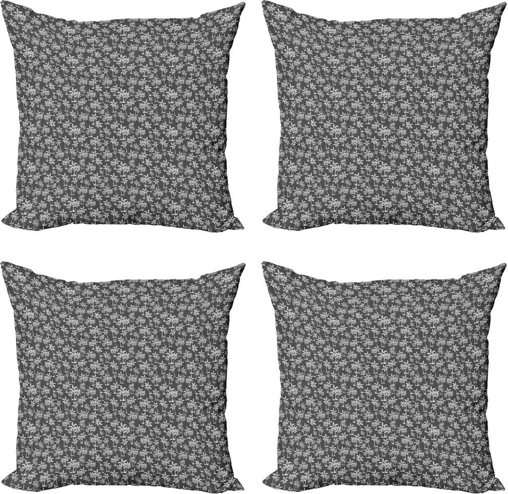ABAKUHAUS Tropisch Kissenbezug Set (4 Stück), Exotische Natur Palmen, Moderner Doppelseitiger Digitaldruck, 50 cm x 50 cm, Grau und Weiß