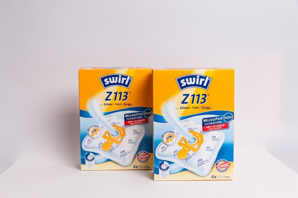 Two boxes of Swirl vacuum cleaner bags are displayed against a white background.