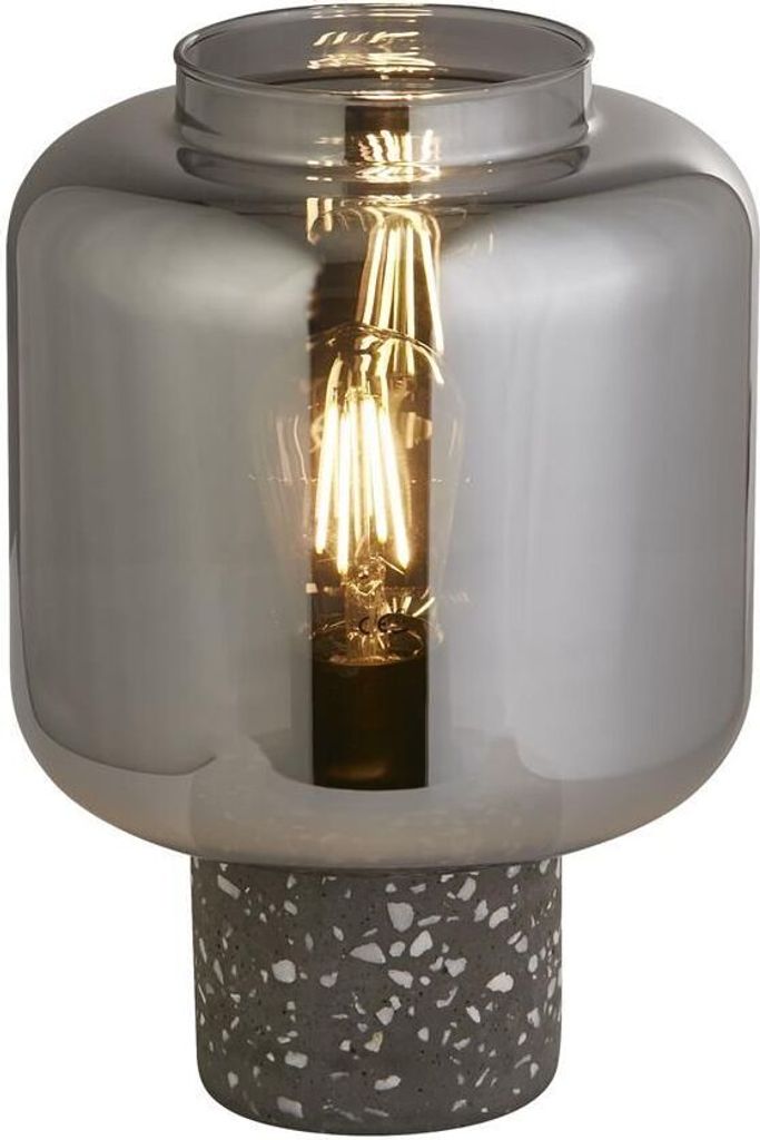Tischleuchte Beton Rauchglas rund D: 20 cm 28 cm Grau mit Terrazzo Effekt Rauchgrau E27 Jugendstil Tischlampe