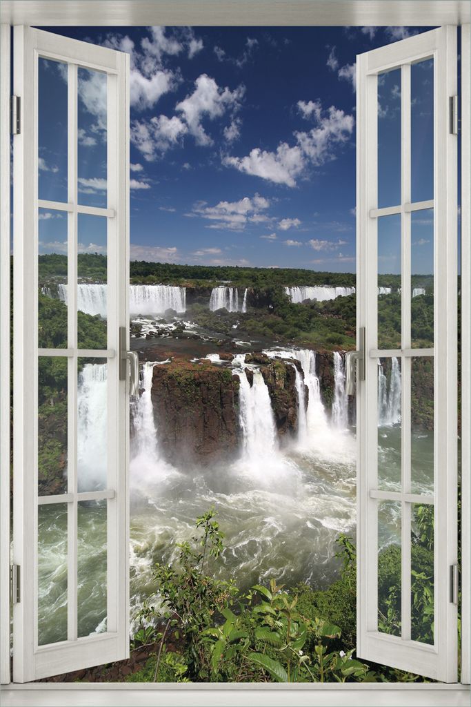 Wallario Poster mit Fenster-Illusion: Iguazu-Wasserfälle, Größe: 61 x 91,5 cm (Maxiposter)