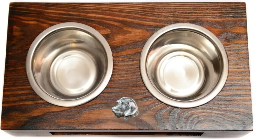 Art-Dog Bassotto: Supporto Ciotole Tradizionale in Legno e Acciaio