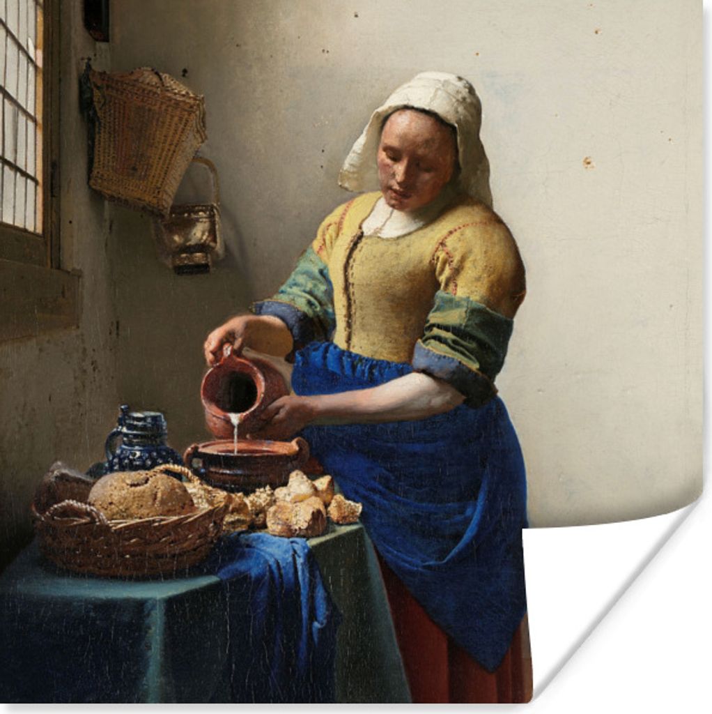 MuchoWow Poster Das Milchmädchen - Gemälde von Johannes Vermeer 30x30 cm - Wandposter - Printing