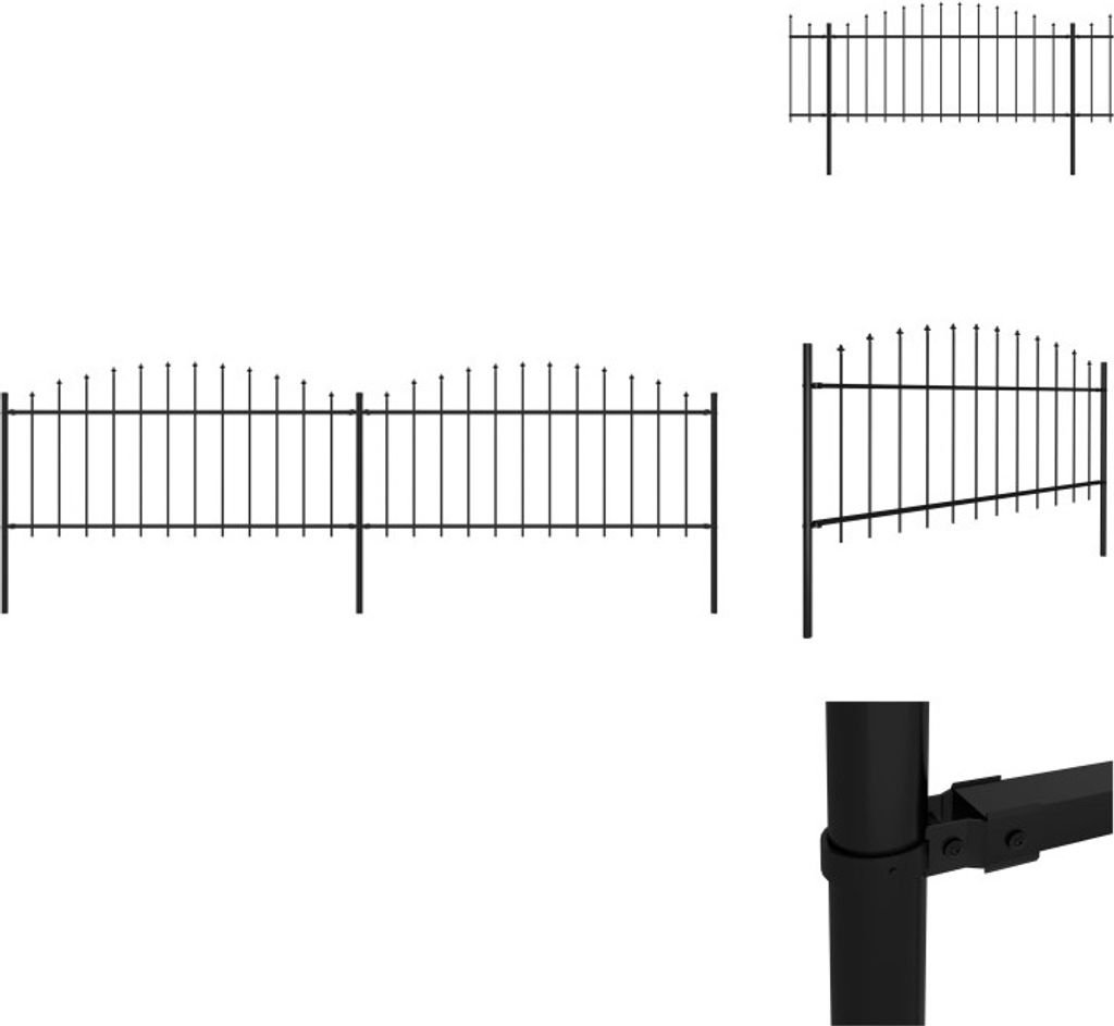 vidaXL Gartenzaun mit Speerspitzen Stahl (0,5 - 0,75) x 3,4 m Schwarz - Zaunfelder