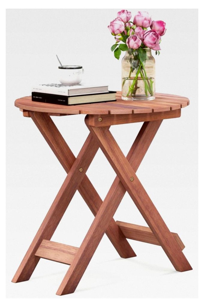 Kleiner Gartentisch, Beistelltisch aus Akazienholz für den Außenbereich, wetterfester Kaffeetisch, platzsparender Balkontisch für Wohnzimmer, Sc...