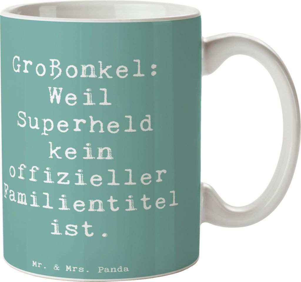 Mr. & Mrs. Panda Pott Spruch Großonkel Superheld - Meeresbrise - Geschenk, Familie, persönliche Erinnerungen, Kaffeebecher, Heldentaten, Kaffeeta...