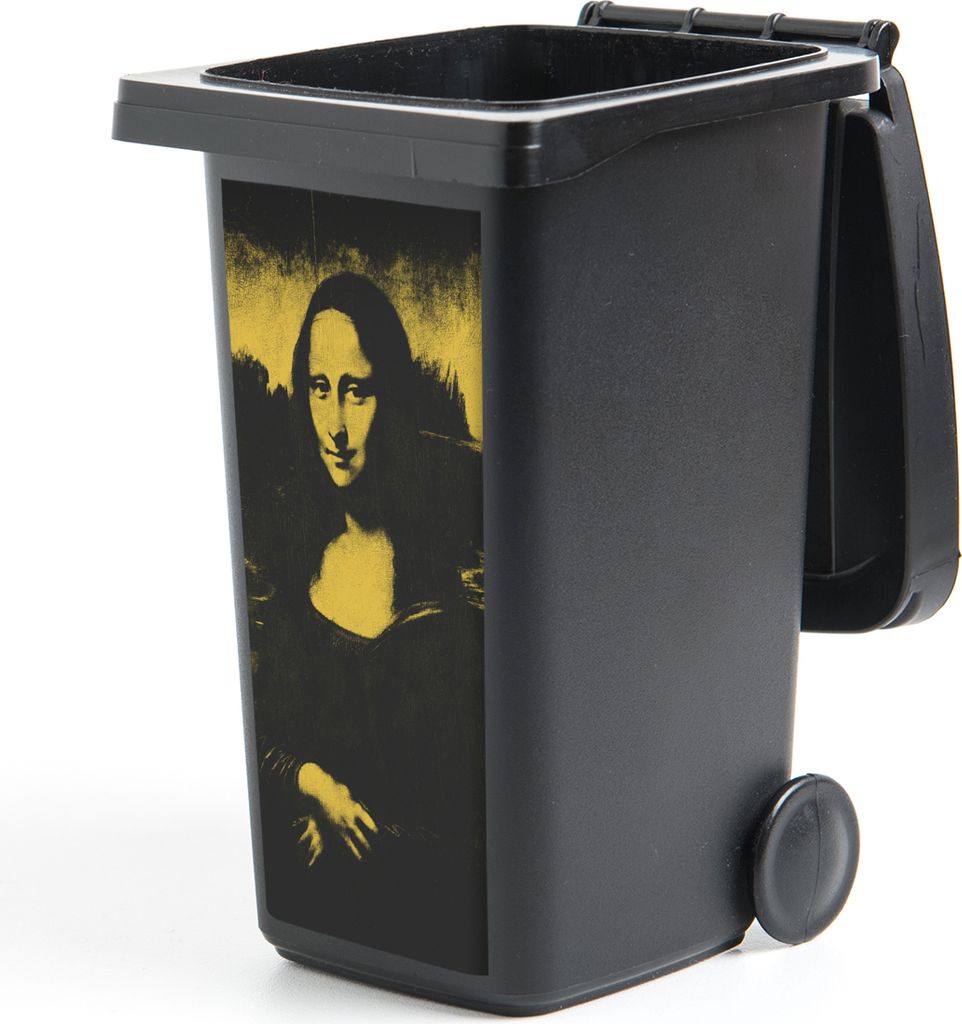 MuchoWow Mülltonnenaufkleber Mona Lisa - Da Vinci - Gelb - Schwarz 38x80 cm - Behälteraufkleber - Mülleimer-Aufkleber - Container-Aufkleber