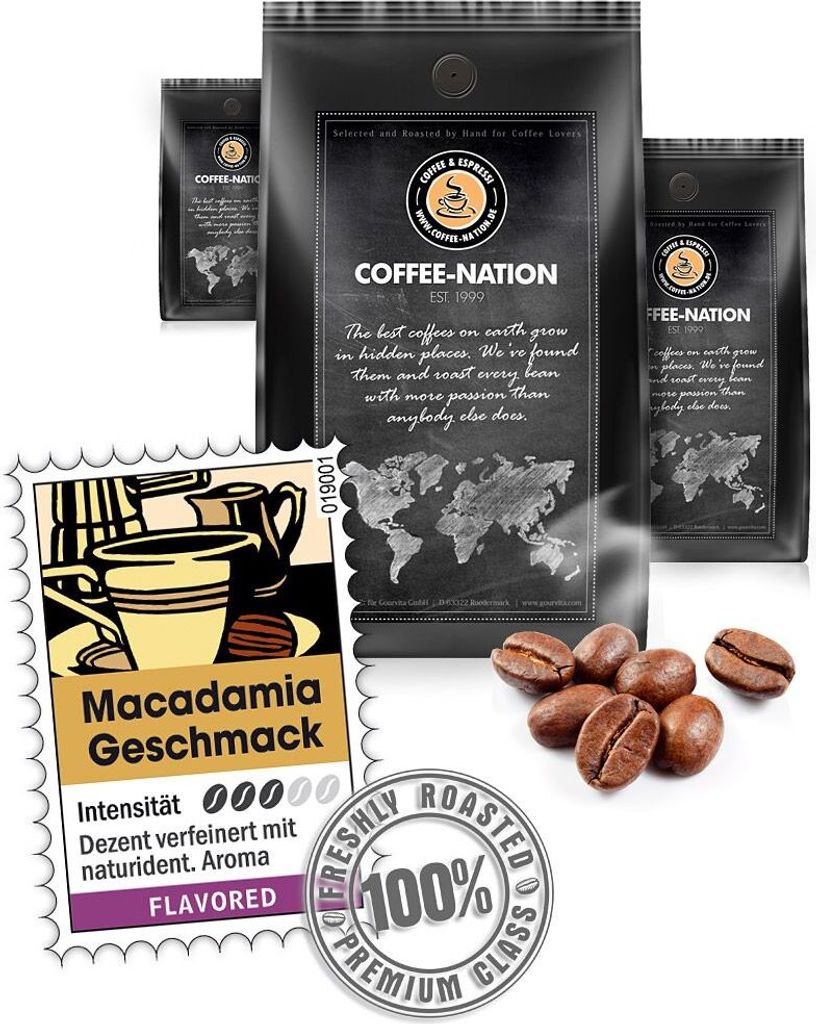 Kaffee MACADAMIA aromatisiert von Coffee-Nation, 500g Bohnen