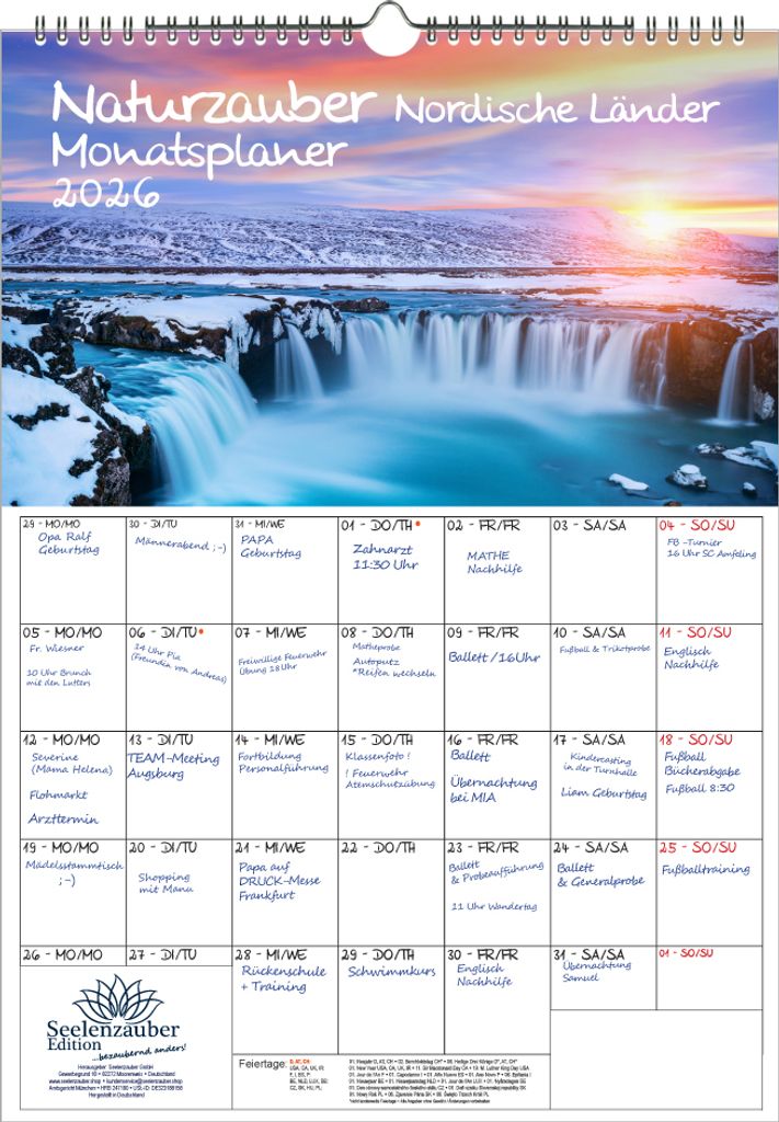 Naturzauber Nordische Länder Planer DIN A3 Kalender für 2026 Natur und Land im Norden - Seelenzauber