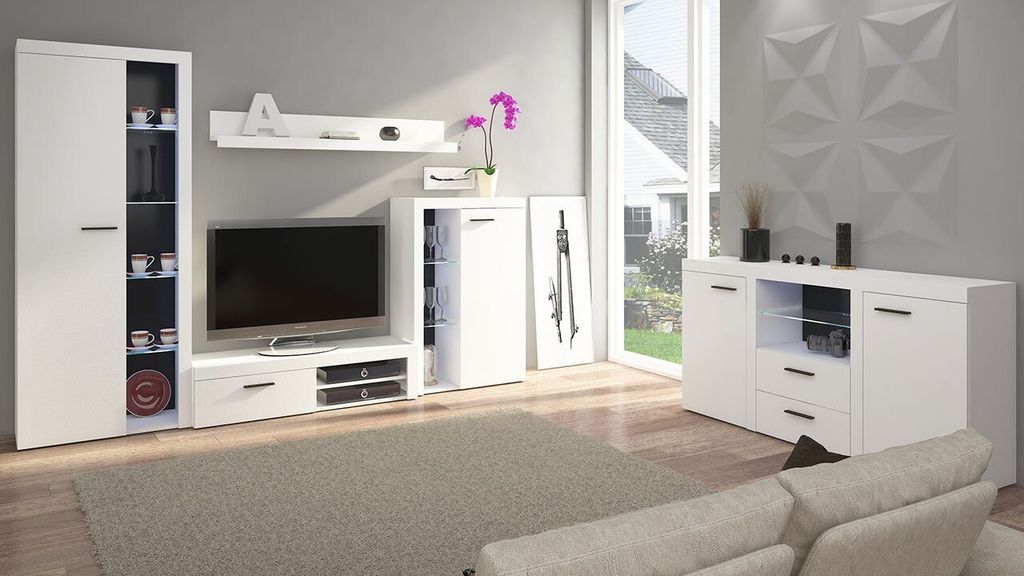 Nábytek do obýváku s LED osvětlením THISE - bílý Obrázek produktu 