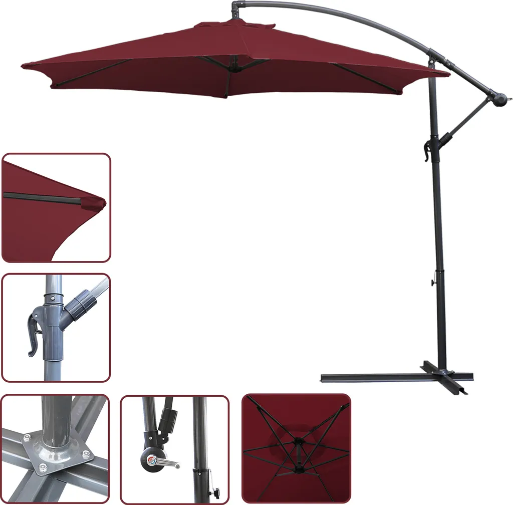 Yakimz ombrellone a sbalzo 350cm - ombrellone a sbalzo, ombrellone da giardino - rosso