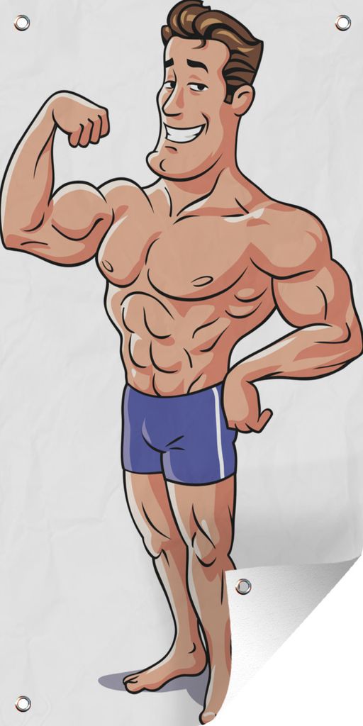 MuchoWow 40x80 cm Outdoor-Poster Gartendeko Sichtschutz Garten Poster für den Garten Eine Illustration eines Bodybuilders, der seinen Körper z...