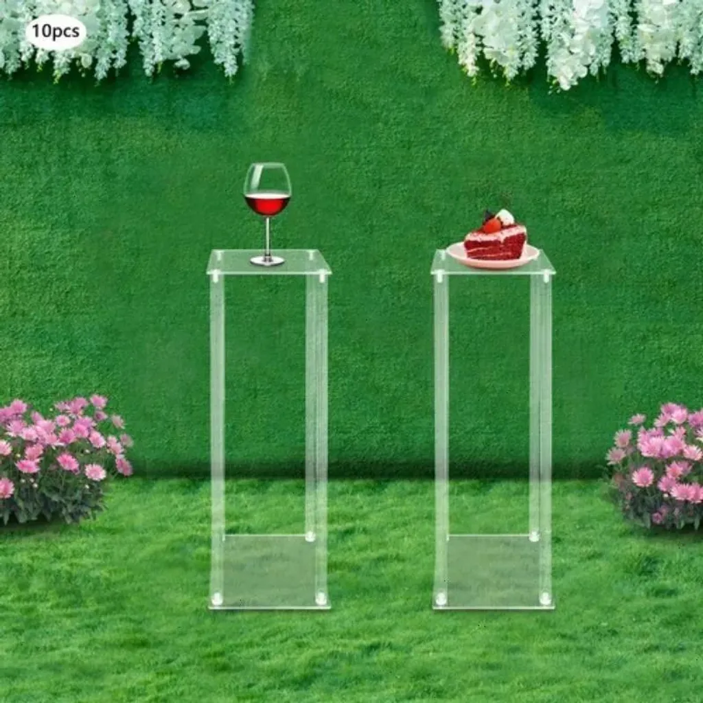 Lot de 10 colonnes en acrylique transparent 20x20x60cm pour décoration