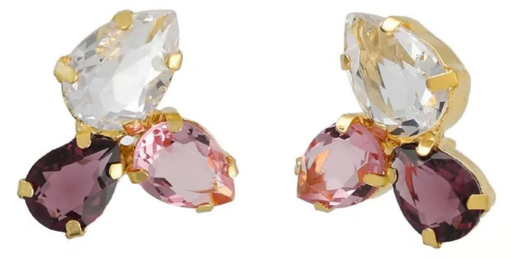 Boucles d'oreilles pendantes dorées ornée de cristaux pour femme Chic
