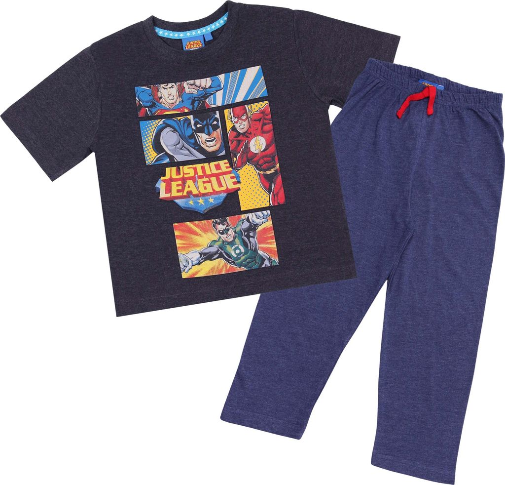 Justice League Jungenpyjama mit langer Hose, Batman Superman Flash, 2 teiliges Set 116